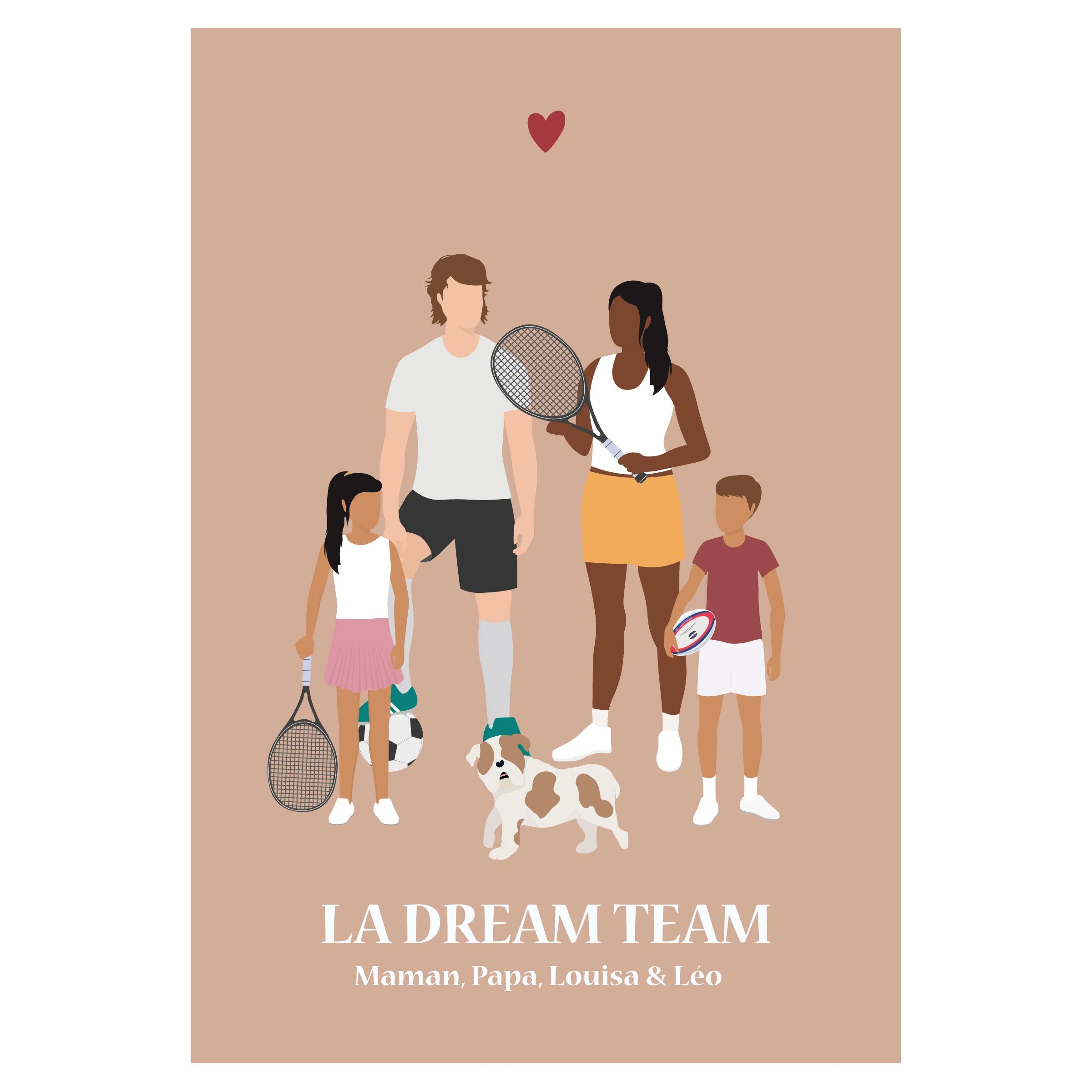 Affiche illustrée représentant un couple en tenue sportive personnalisable.