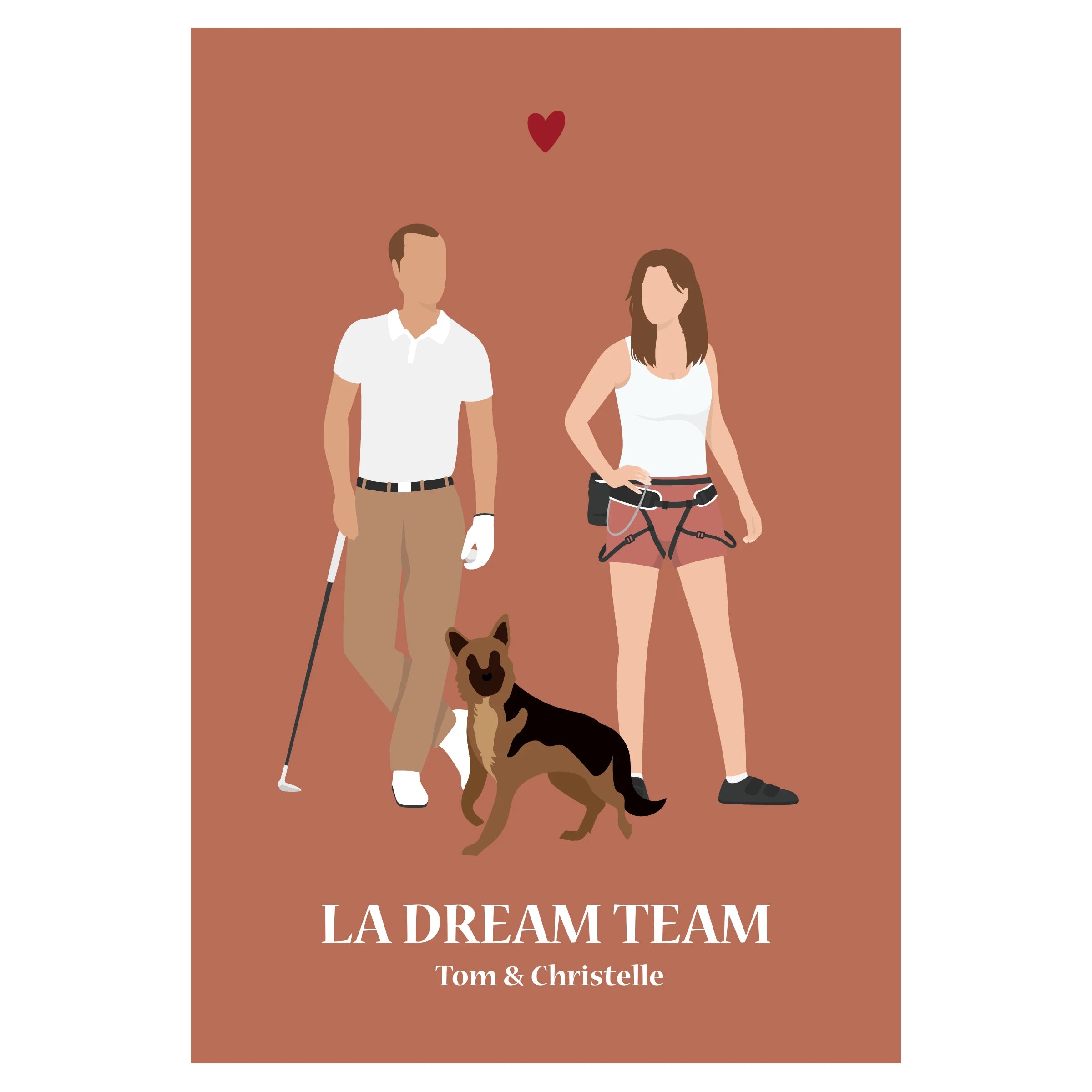Affiche illustrée représentant un couple en tenue sportive personnalisable.
