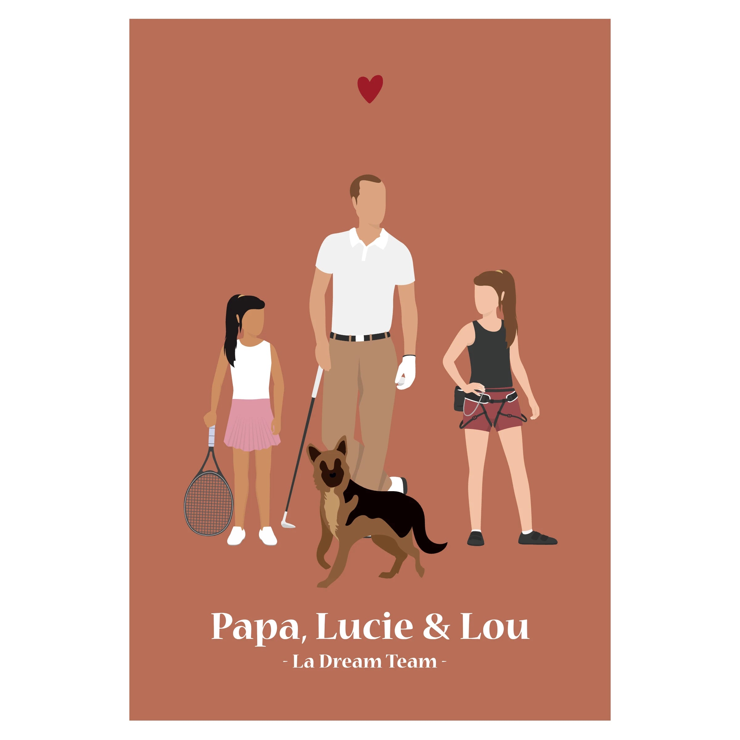 Affiche illustrée représentant un couple en tenue sportive personnalisable.