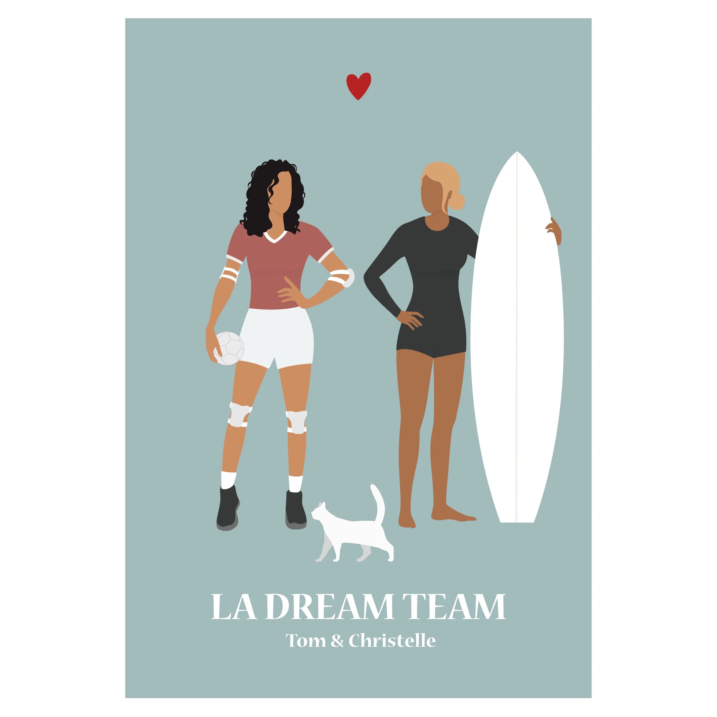 Affiche illustrée représentant un couple en tenue sportive personnalisable.