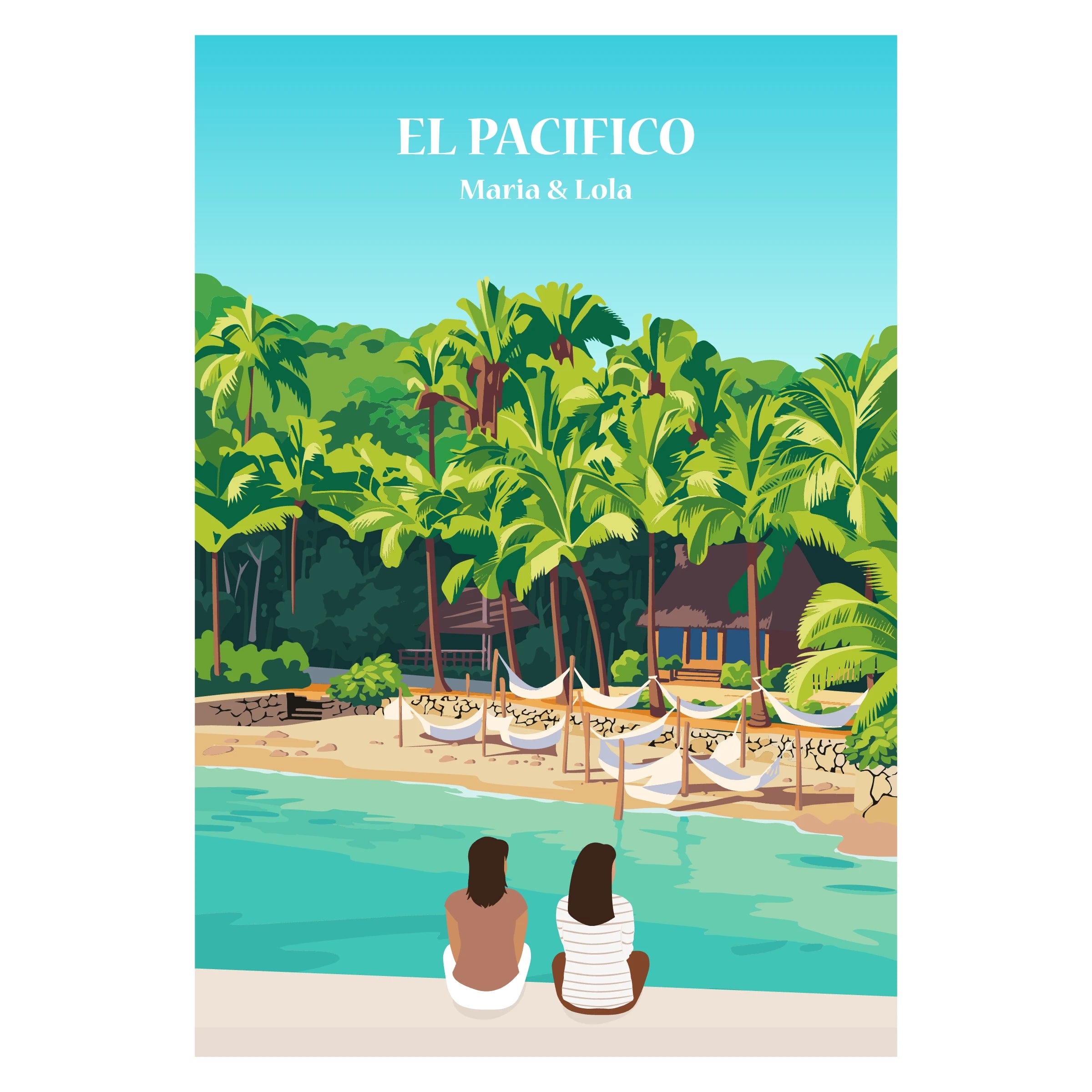 Affiche personnalisée d'une famille devant une plage au Mexique