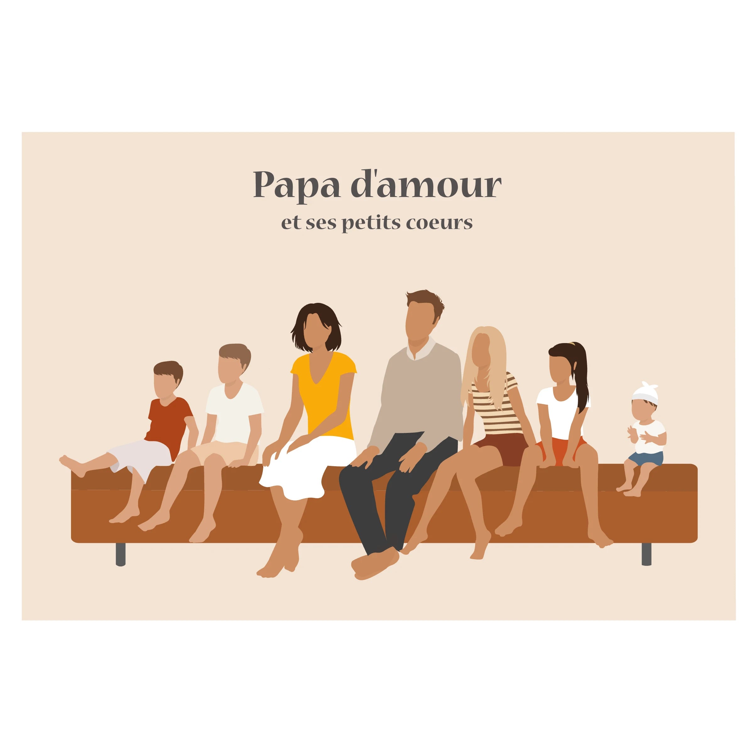 Affiche décorative d'une famille assise sur un ponton, sur un fond beige. 