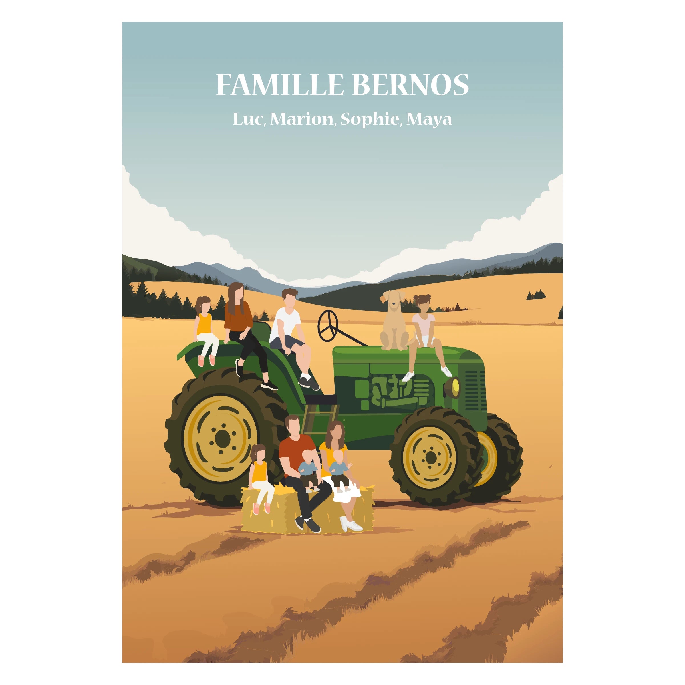 Famille sur tracteur