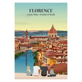 Affiche décorative personnalisée représentant une famille assise devant la ville de Florence.