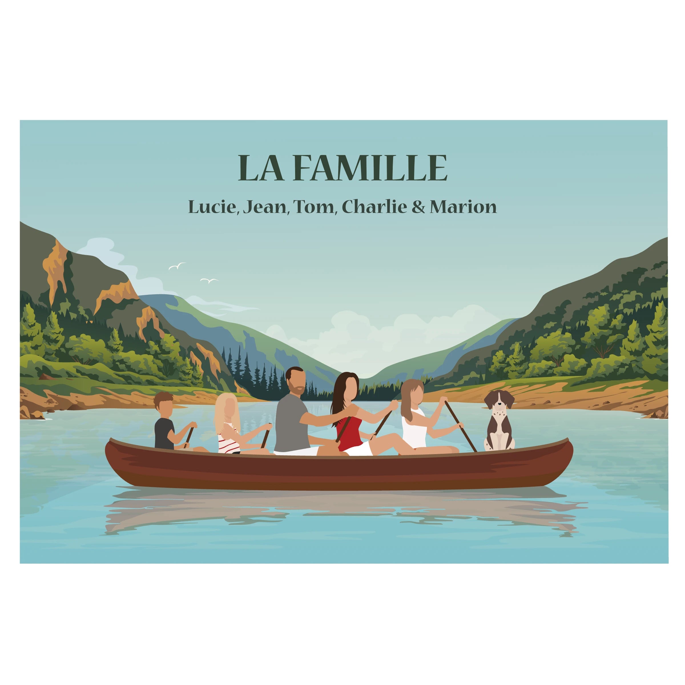 Affiche personnalisée d'une famille faisant du Kayak ensemle.