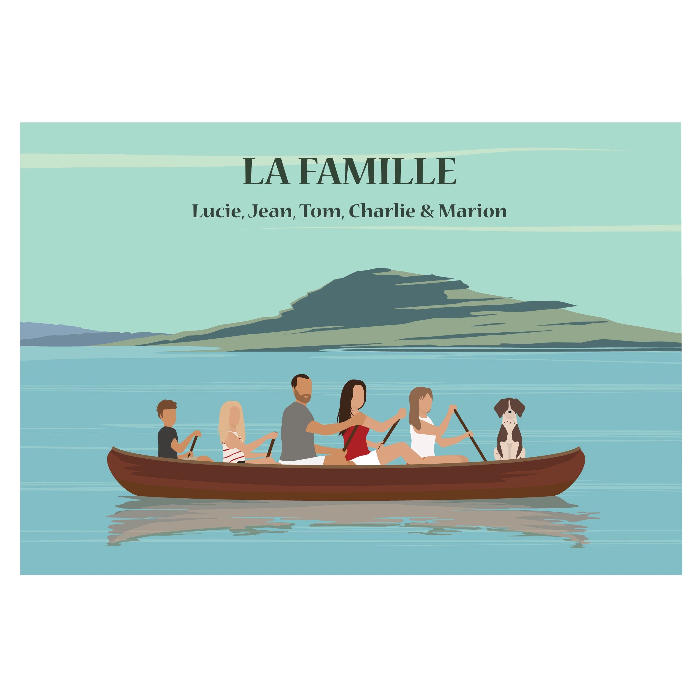 Affiche personnalisée d'une famille faisant du Kayak ensemle.