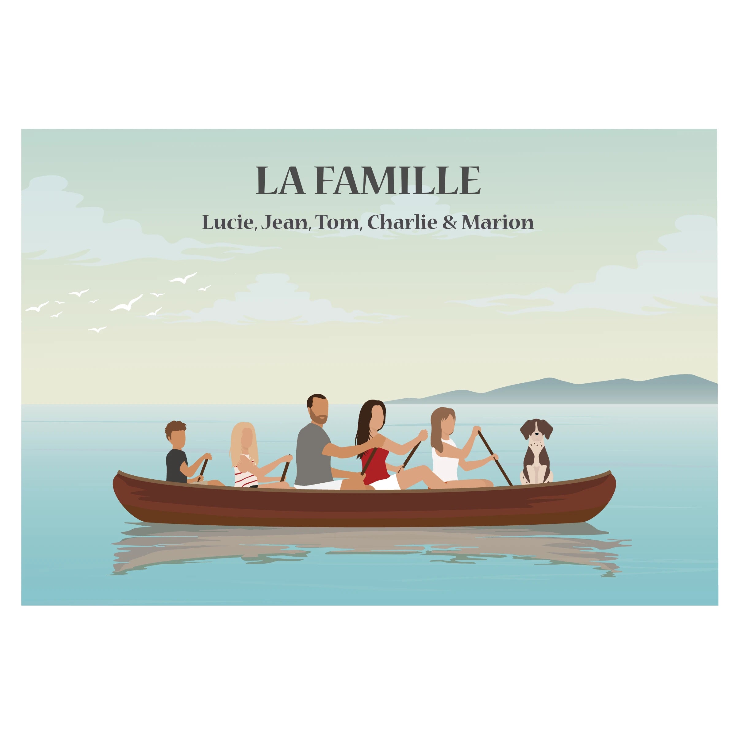 Affiche personnalisée d'une famille faisant du Kayak ensemle.
