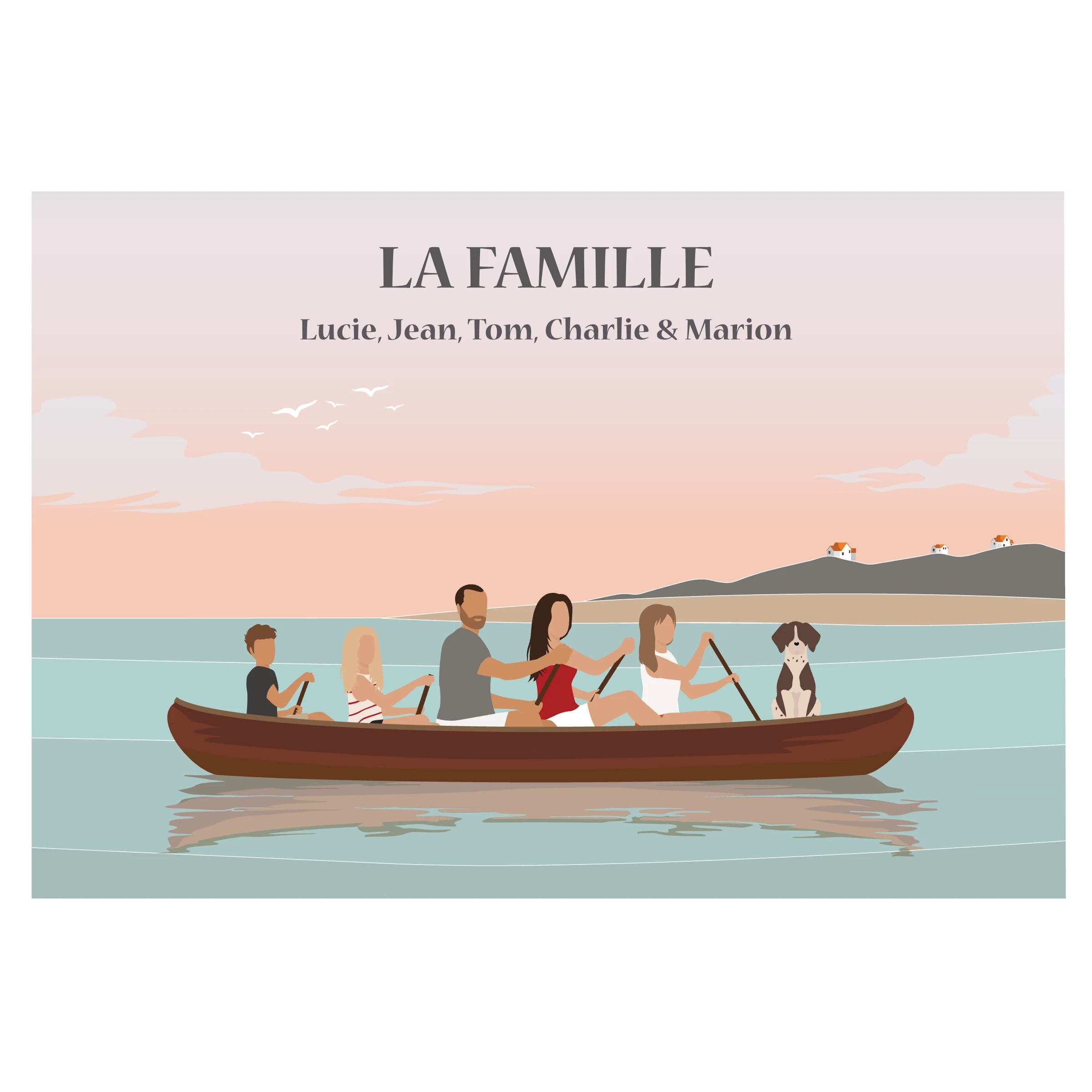 Affiche personnalisée d'une famille faisant du Kayak ensemle.