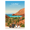 Affiche personnalisée d'une famille de dos face aux cactus et à la plage de La Paz