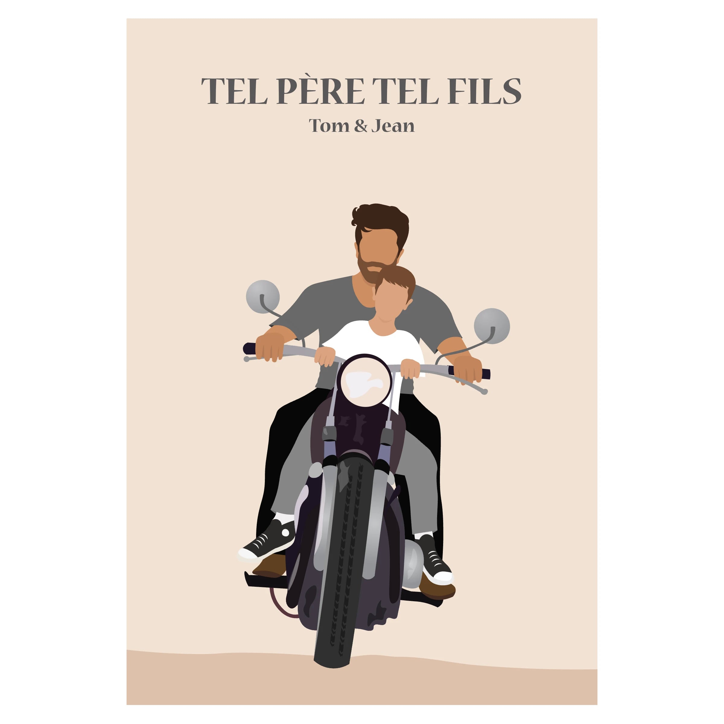 Affiche décorative personnalisée représentant une famille de motards, réunie sur une moto, idéale pour une décoration originale et pleine de caractère.