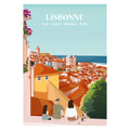 Affiche personnalisable représentant une famille assise face à Lisbonne