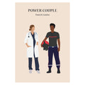 Affiche décorative personnalisable illustrant un couple en tenue professionnelle, représentant leurs métiers respectifs.