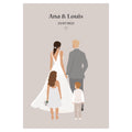 Affiche décorative personnalisable représentant deux mariés en tenue de mariage.