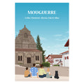 une famille assise sur un banc face à l'église de Mouguerre