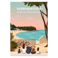 Affiche d'une famille assise face à une plage à Noirmoutier