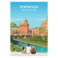 Affiche personnalisée famille de dos devant la ville de Perpignan