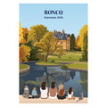 Affiche illustrée et personnalisable représentant une famille face aux monuments et paysages emblématiques de Roncq