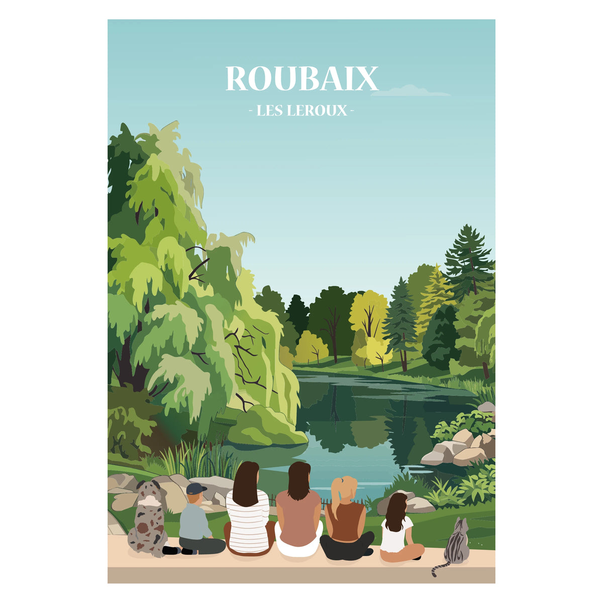 Affiche personnalisée d'une famille assise à Roubaix. 