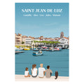 Illustration personnalisable représentant une famille assise de dos face à la mer à Saint-Jean-de-Luz.