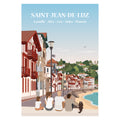 Illustration personnalisable représentant une famille assise de dos face à la mer à Saint-Jean-de-Luz.