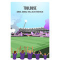 Affiche personnalisée d'une famille aux couleurs du club devant un match de foot de Toulouse