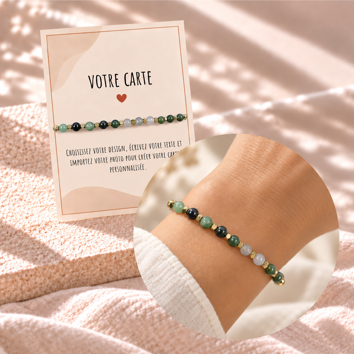 Bracelet en Pierres Naturelles – Carte avec Message